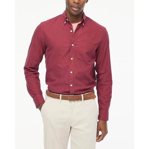 J Crew mens stretch Oxford cloth garment dye shirt faded burgundy size medium - Picture 2 of 12